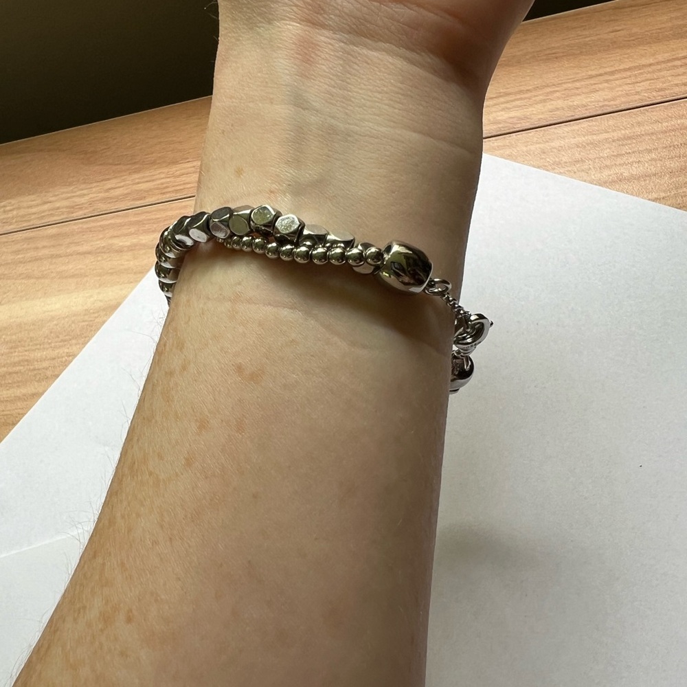 Fossil Silver Tone Multistrand Bead Bracelet - Mixed Textures - Picture 10 of 15